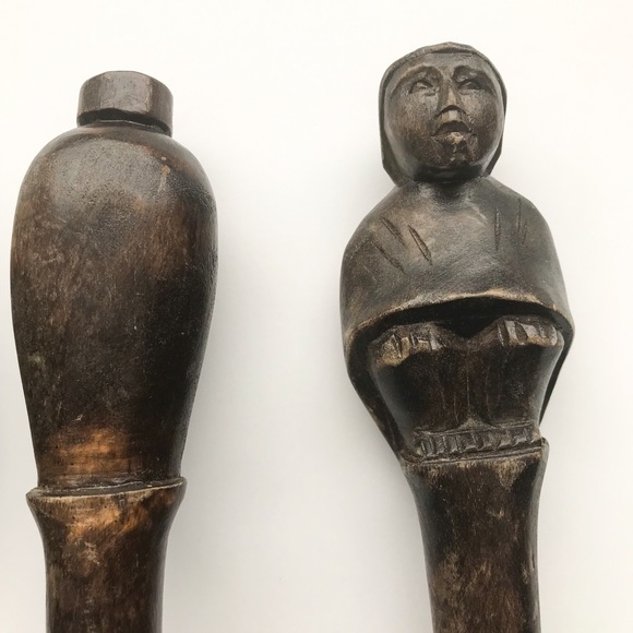 HAND CARVED Primitive Wood Vintage Utensils Set of 4 - Picture 4 of 8